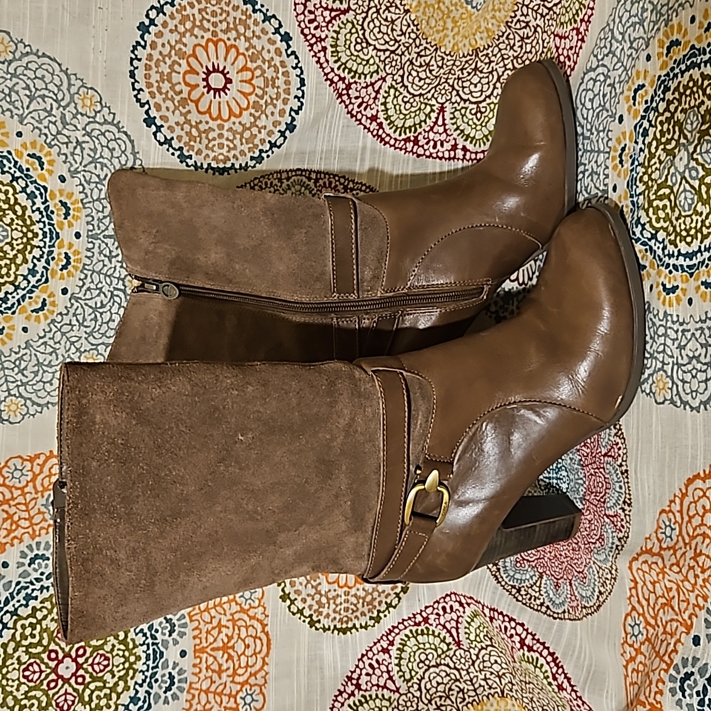 Circa Joan David Brown Leather & Suede Mid Calf Boots Sz. 9